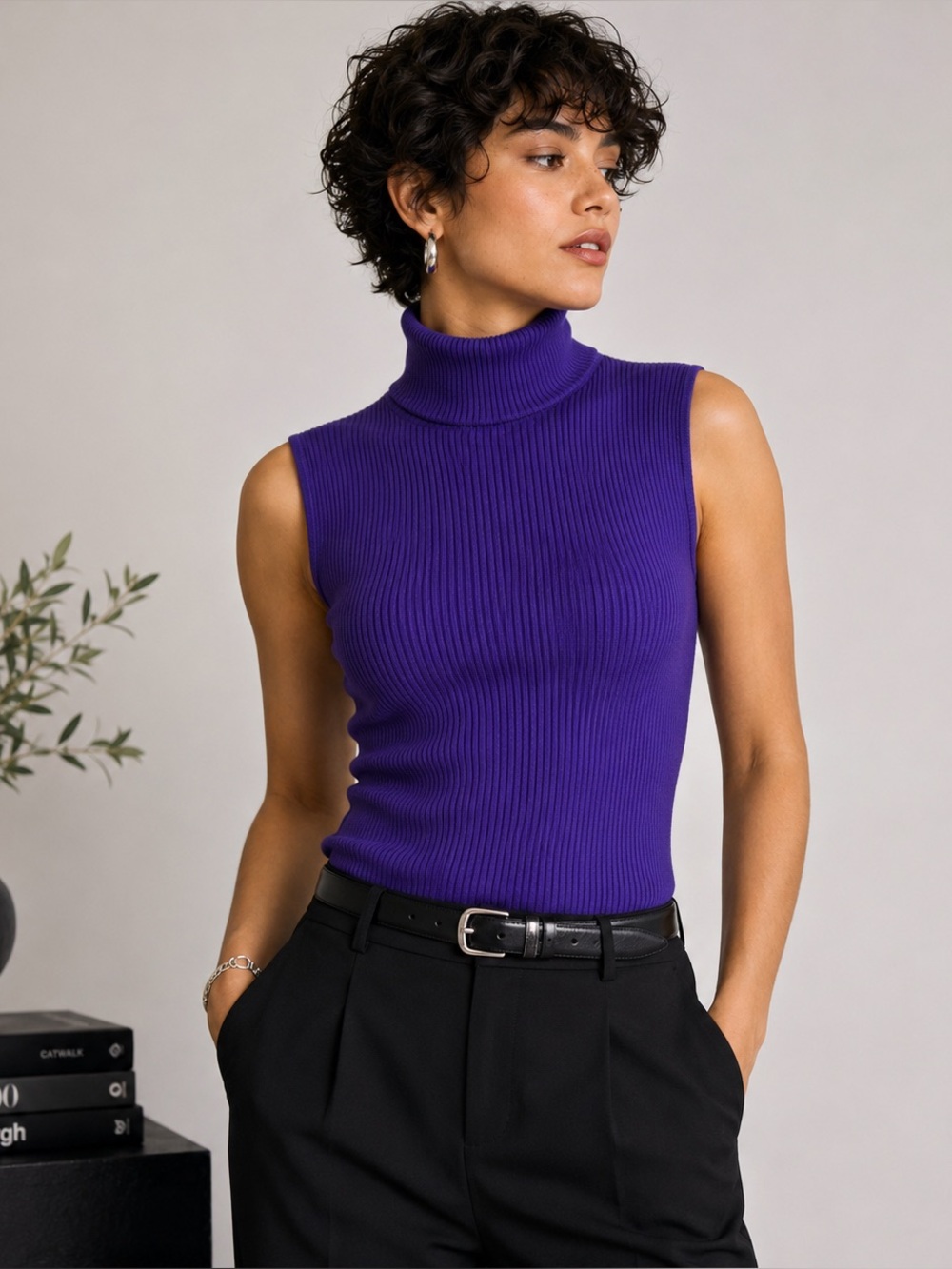 Dana Buchman Purple Ribbed Sleeveless Turtleneck Sweater Vintage M